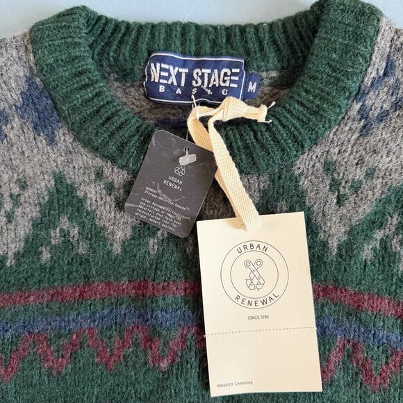NWT Urban Renewal Urban Outfitters Vintage Fair Isle Green Gray Wool Sweater - Picture 4 of 4